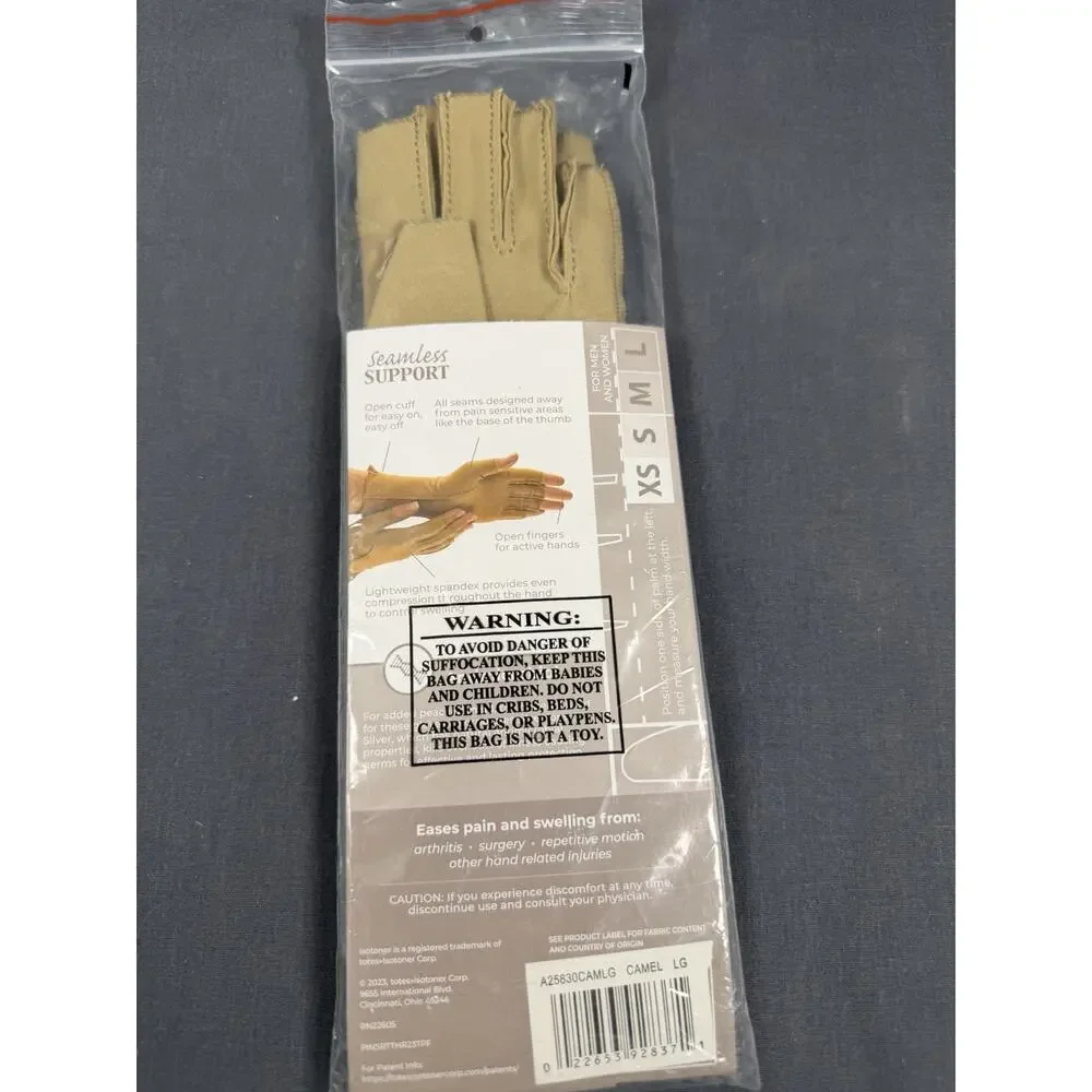 Isotoner Therapeutic Compression Fingerless Gloves Camel Size Large NIB